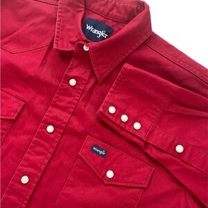 Vintage Wrangler Brushpopper Men's Bold Red Casual Pearl Snap Shirt
